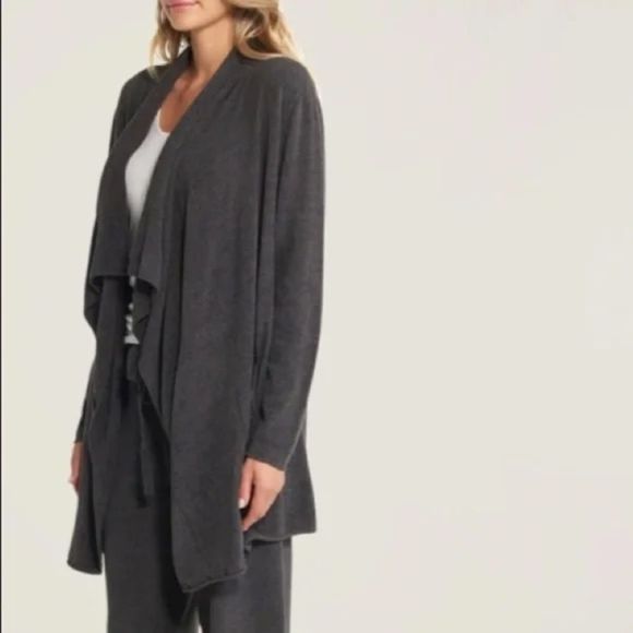 BAREFOOT DREAMS draped cardigan cozy chic ultra lite size L/XL grey/black - Picture 4 of 14